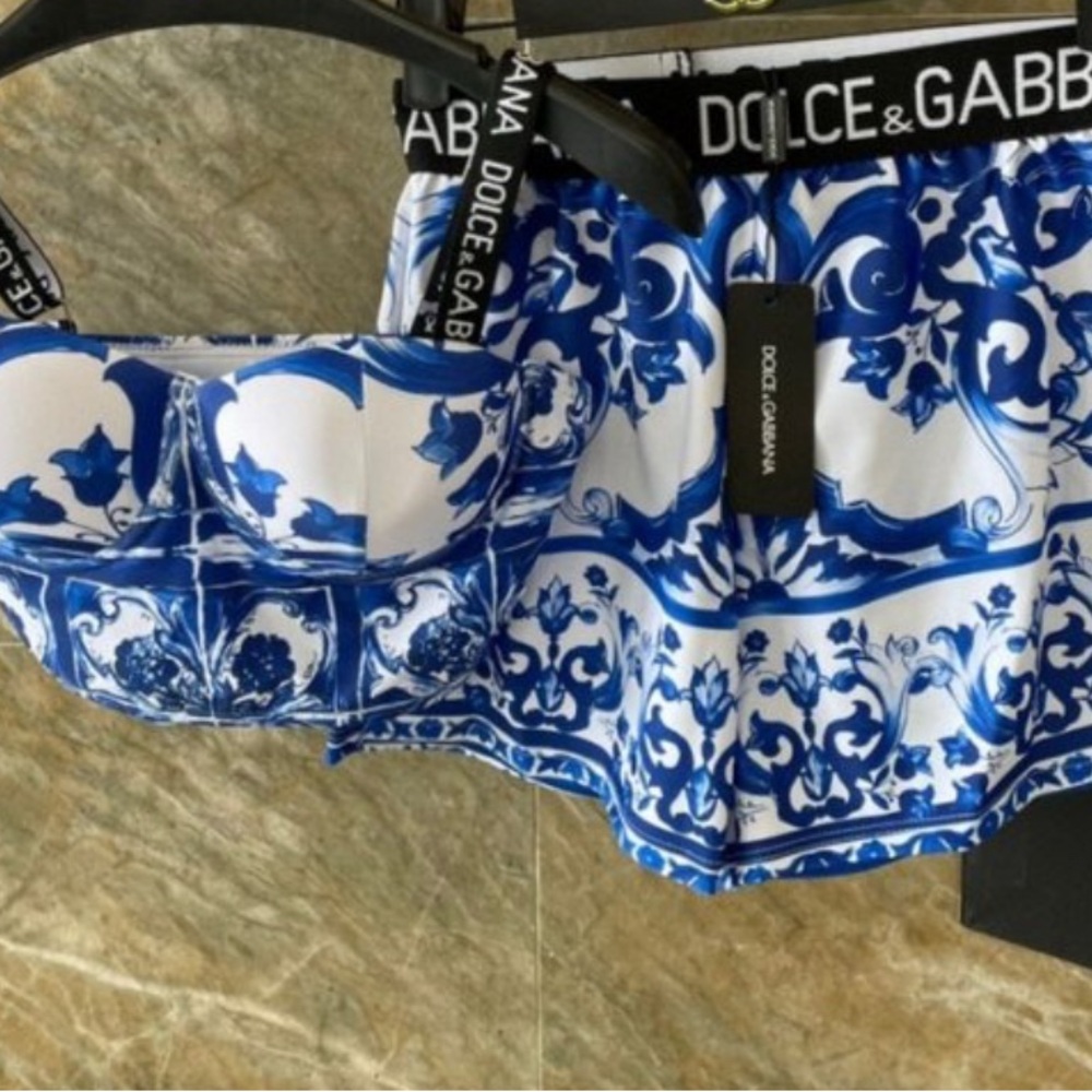 Dolce & Gabbana Blue and White Patterned Swimwear